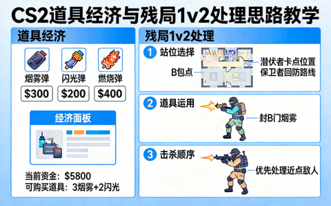 CS2道具经济与残局1v2处理思路教学配图